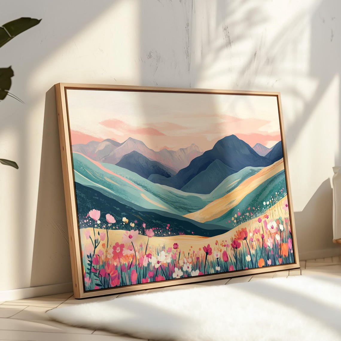Colorful Wildflower Mountain Landscape Painting - Vibrant Nature Wall ...