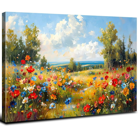 Colorful Wildflower Wall Art Nature Landscape Painting Prints Artwork for Living Room Vintage Forest Floral Picture Canvas Texture Country Poppy Daisy Flower Poster Bedroom Home Decorations 12x16"