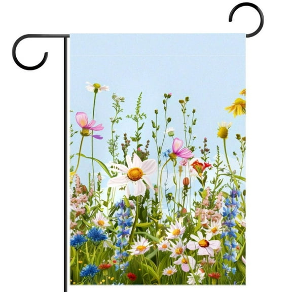 Colorful Wildflowers and Herbs Seamless Double Sided Garden Flag Decorative Weather Resistant Yard Flag, Large DIY Vertical Flag for Farmhouse Patio Lawn, 28x40 Inch
