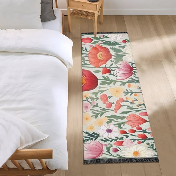 Colorful Wildflowers with Leaves Runner Area Rug 2x6 Soft Non-Slip Washable Bedside Carpet for Hallway Bedroom Living Room Home Decor