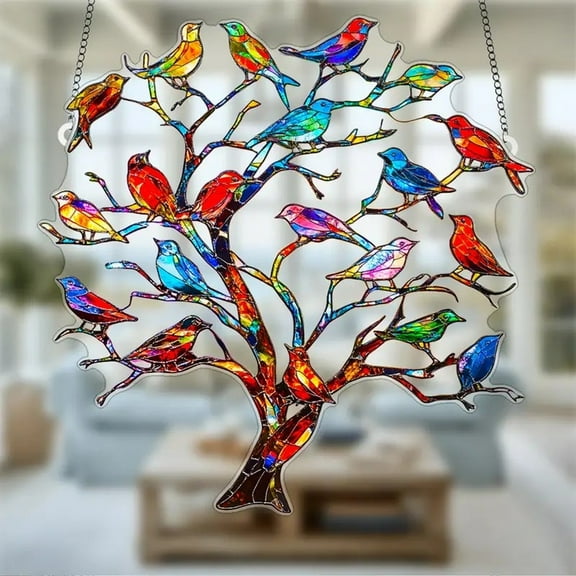 Colorful Window Hanging Decorations - Home Wall Decor for Bedroom, Patio, Indoor Outdoor, Hummingbird Acrylic 2D Hanging Ornament 20cm