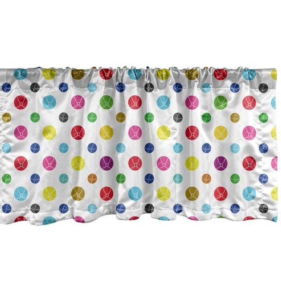 Colorful Window Valance, Repeating Small and Bigger Balls on a Plain Background Play Time Elements, Curtain Valance for Kitchen Bedroom Decor with Rod Pocket, 54" X 12", Multicolor, by Ambesonne