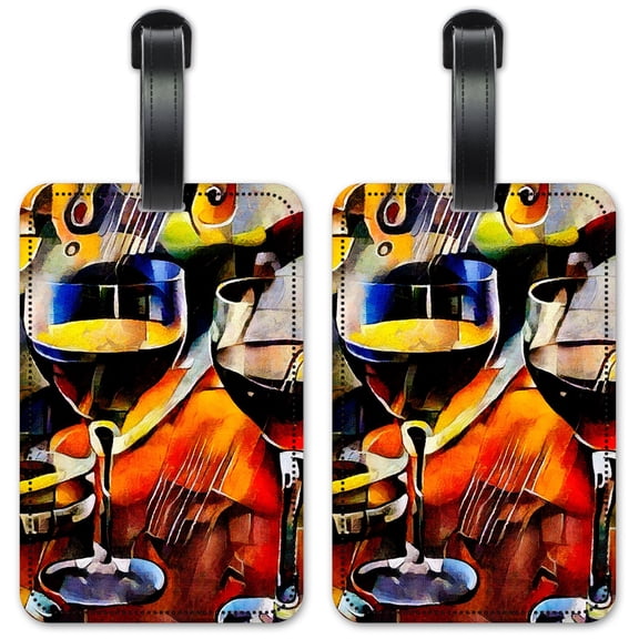 Colorful Wine Glasses - Luggage ID Tags / Suitcase Identification Cards - Set of 2