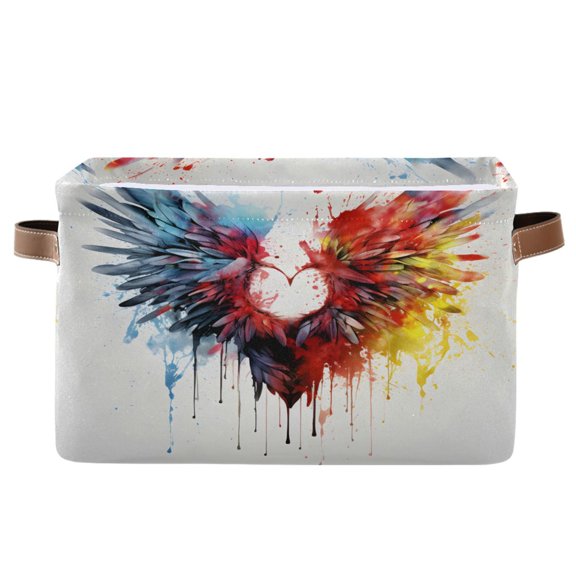 Colorful Wings Heart Storage Bins with Handle Fabric Organizer Basket Foldable Box 1 Pack 14.2x10.2x8.3