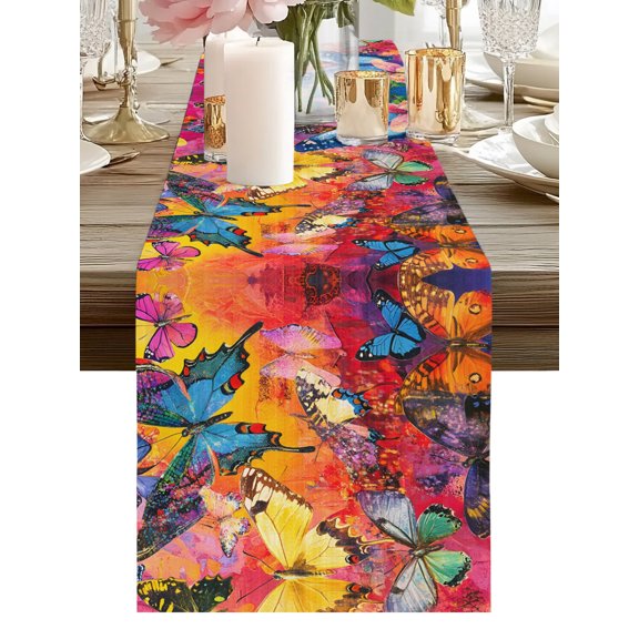Colorful Wings Table Runners 36 Inches Long Vibrant Garden Butterfly Kitchen Dining Table Runner Dresser Scarves for Party Coffee Holiday Party Decor