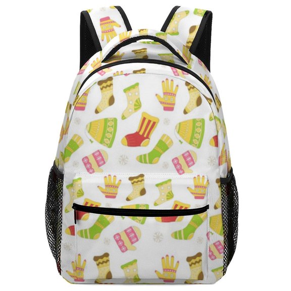 Colorful Winter Socks Mittens Pattern Oxford Backpack Multi Compartment Casual Carry Bag for Books
