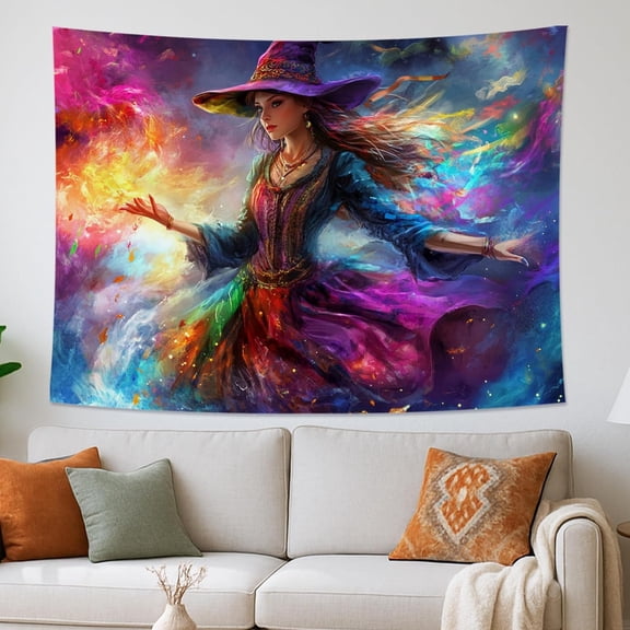 Colorful Witch Tapestry, Mystical Fantasy Wall Art, Bohemian Decor for Living Room, Bedroom, Dorm, Perfect for Halloween 80x60 Inch