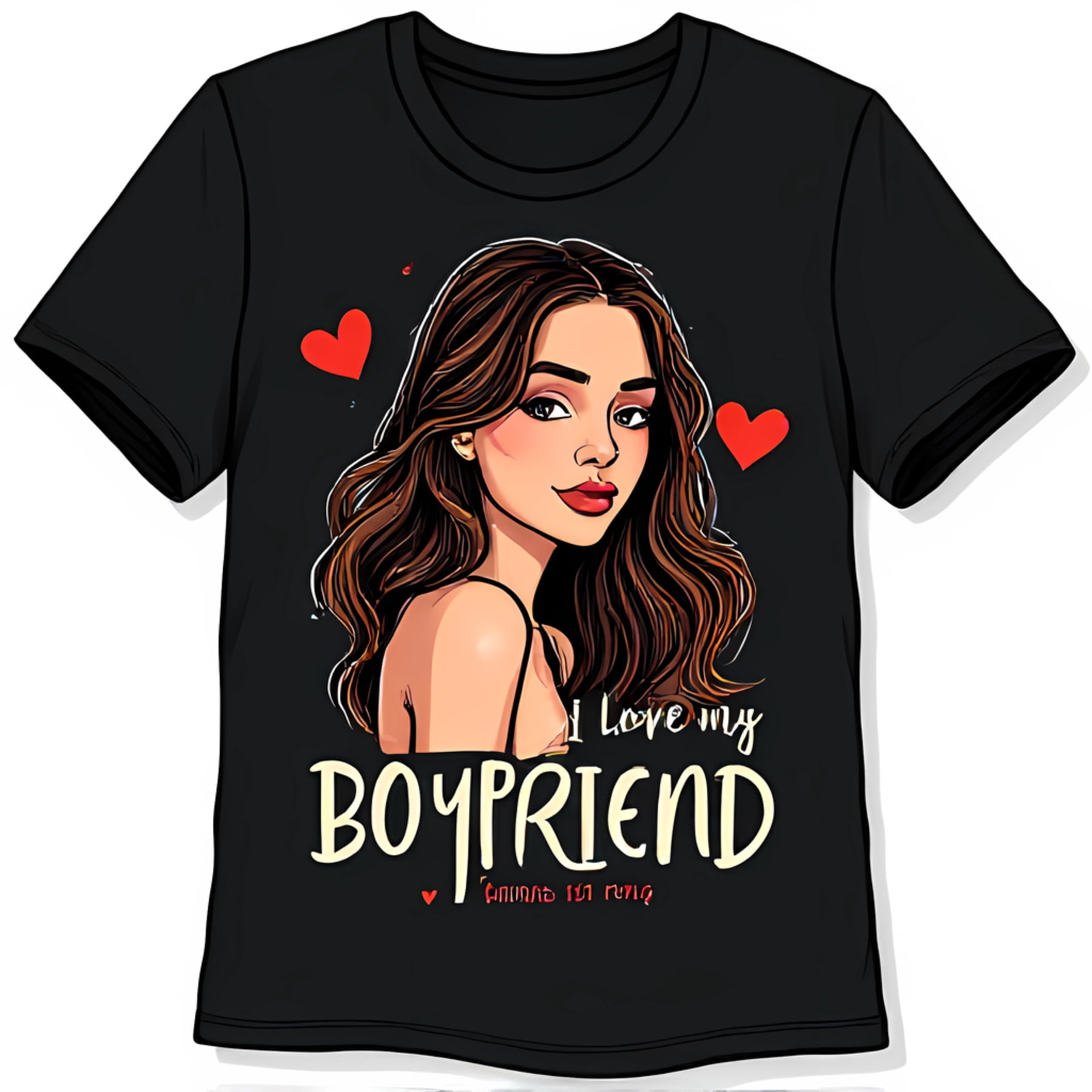 Colorful WoMen's Black TShirt with Heart Design I Love My Boyfriend