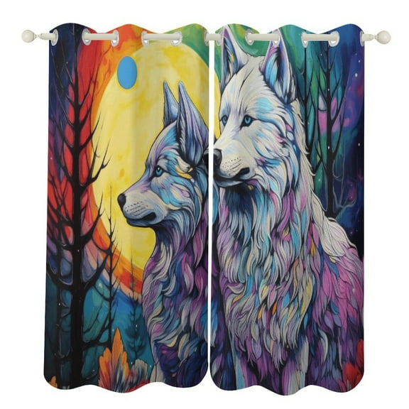Colorful Wolf Blackout Curtains for Bedroom Curtains Insulated Room Darkening Window Drapes for Living Room