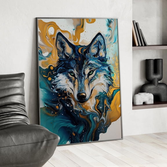 Colorful Wolf Portrait Wall Art, Woodland Animal Modern Decor, Unframed Paper Print Size 8x12