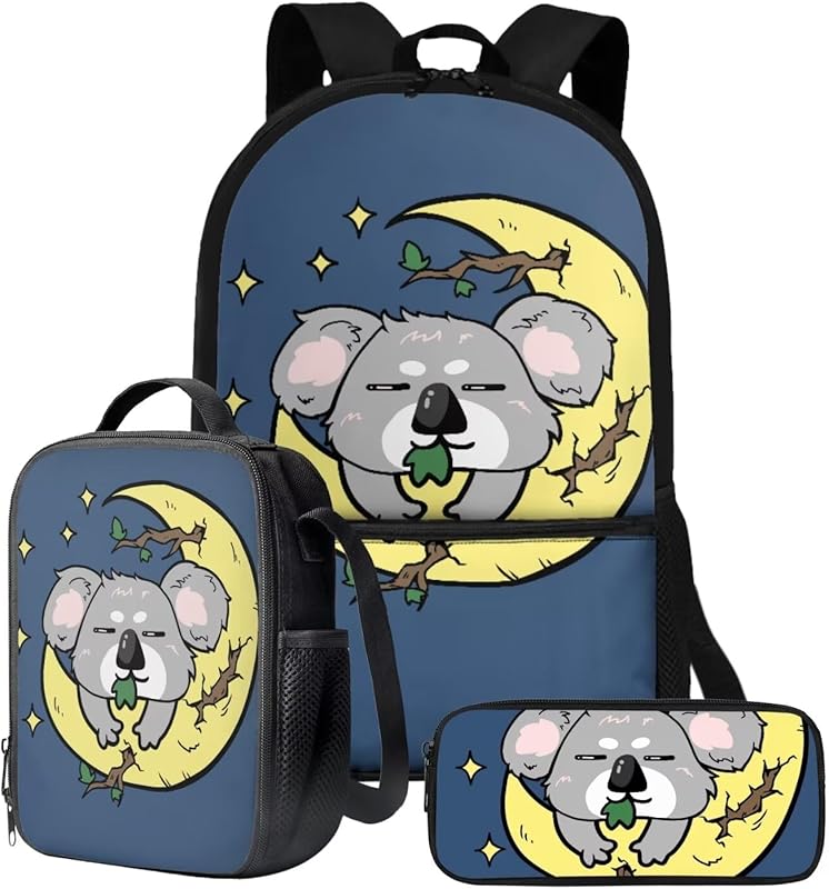 Colorful Wolf Print Girl Boys Backpack, Kids Schoolbag Set, Book Bag