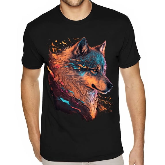 Colorful Wolf Sueded T-Shirt - Wolf T-Shirt - Paint Sueded Tee