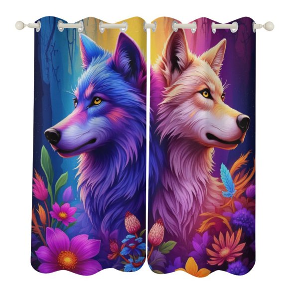Colorful Wolves in Fantasy Garden Luxury Window Curtains Blinds for Living Room Bedroom Bathroom Kicthen Door Home Decor 2 Panels