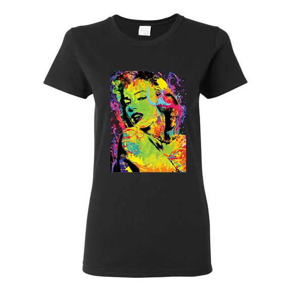 Colorful Woman Marilyn Monroe Pop Culture Womens Graphic T-Shirt, Black, X-Large