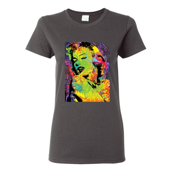 Colorful Woman Marilyn Monroe Pop Culture Womens Graphic T-Shirt, Charcoal, Large