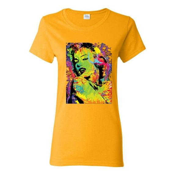 Colorful Woman Marilyn Monroe Pop Culture Womens Graphic T-Shirt, Gold, 3XL
