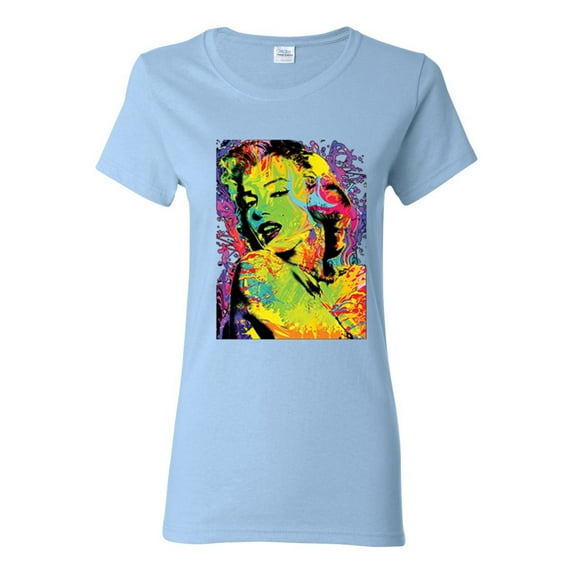 Colorful Woman Marilyn Monroe Pop Culture Womens Graphic T-Shirt, Light Blue, 3XL