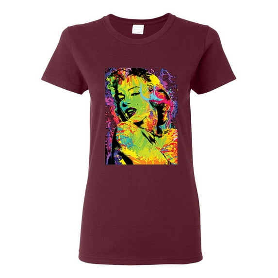 Colorful Woman Marilyn Monroe Pop Culture Womens Graphic T-Shirt, Maroon, Small