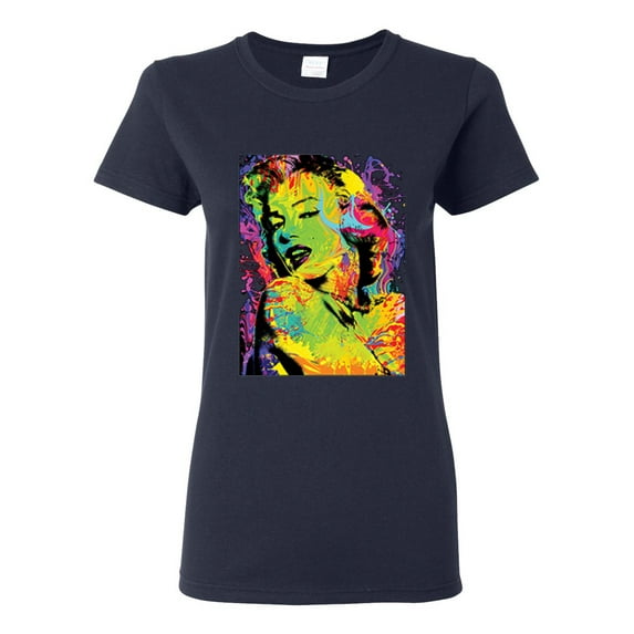 Colorful Woman Marilyn Monroe Pop Culture Womens Graphic T-Shirt, Navy, 3XL