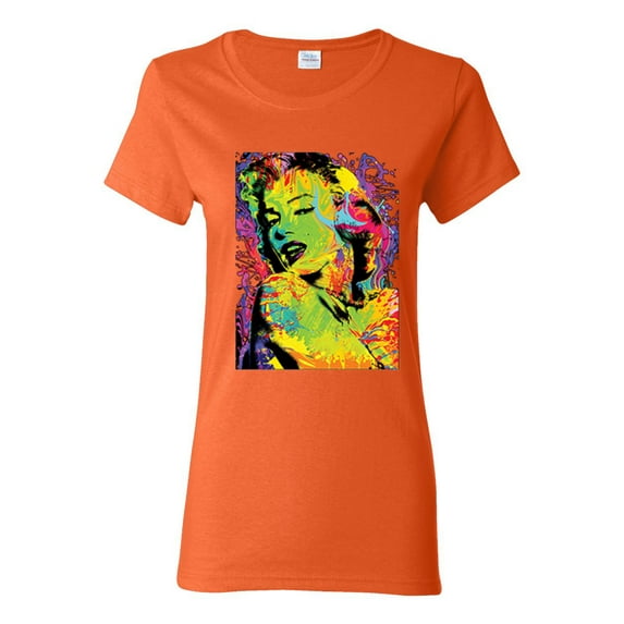 Colorful Woman Marilyn Monroe Pop Culture Womens Graphic T-Shirt, Orange, 2XL