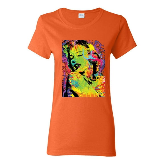 Colorful Woman Marilyn Monroe Pop Culture Womens Graphic T-Shirt, Orange, Small