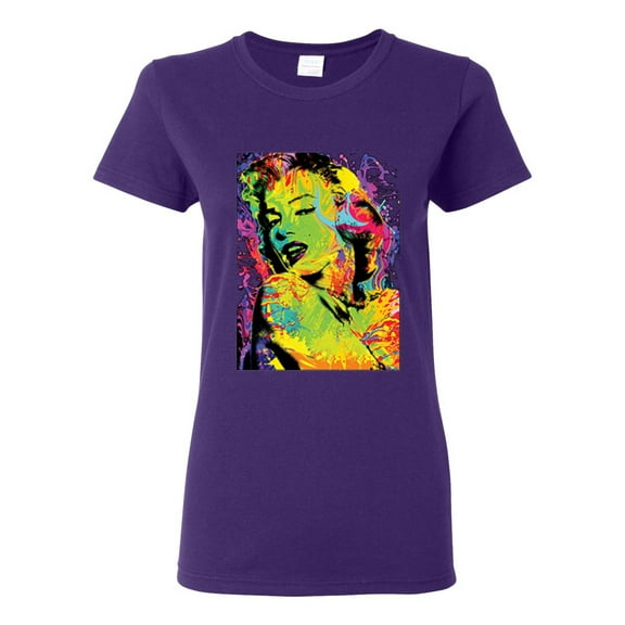 Colorful Woman Marilyn Monroe Pop Culture Womens Graphic T-Shirt, Purple, 2XL