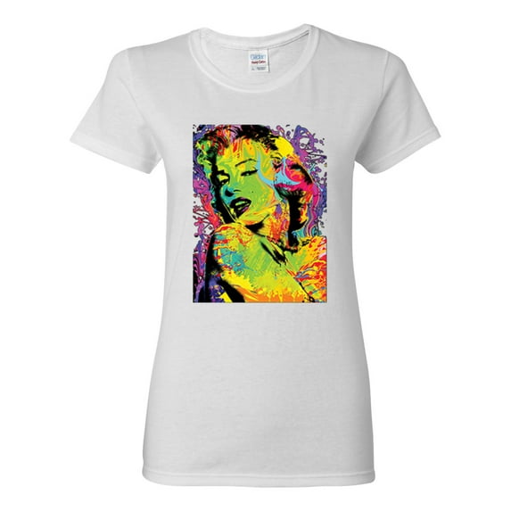 Colorful Woman Marilyn Monroe Pop Culture Womens Graphic T-Shirt, White, Small
