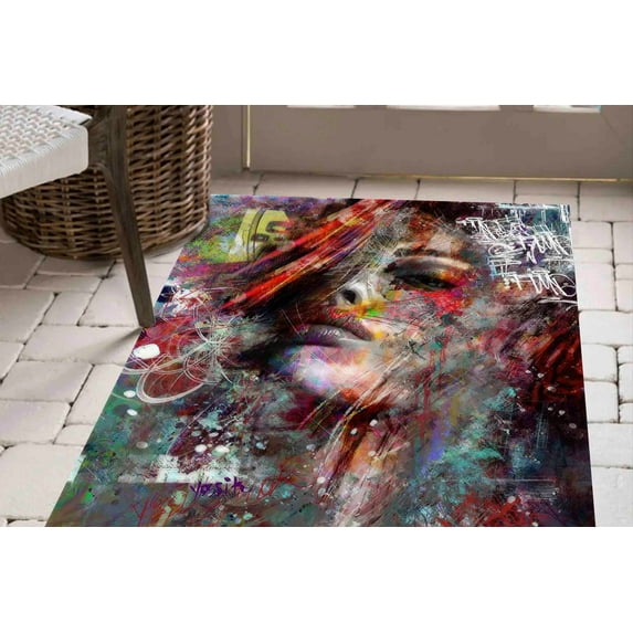 Colorful Woman Portrait Rugs, Abstract Woman Rug, Modern Rug, Bathroom Rug, Corridor Rug, Office Soft Rug, Handmade Gift, Bedroom DecorRug, 2'x3' - 60x90 cm