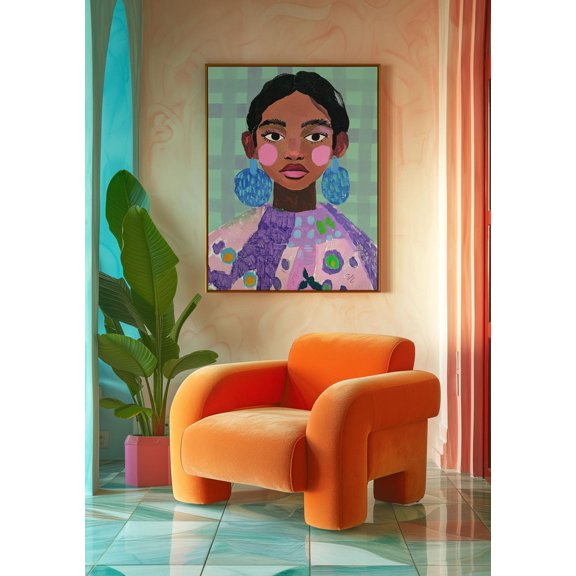 Colorful Woman Portrait Wall Art Eclectic Home Decor Unframed Paper Print