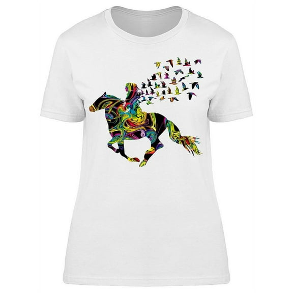 Colorful Woman Riding Horse T-Shirt Women -Image by Shutterstock, Female XX-Large