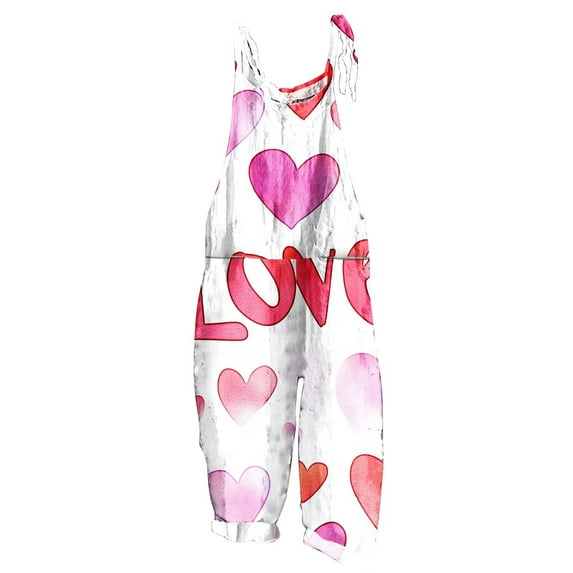 Colorful Women Brunch Overalls Jumpsuits Trousers Pants Catsuit for Women Love Print Loose Fit Thin Overall Straight Leg Long Leg Fall Summer Overalls 2025 XL