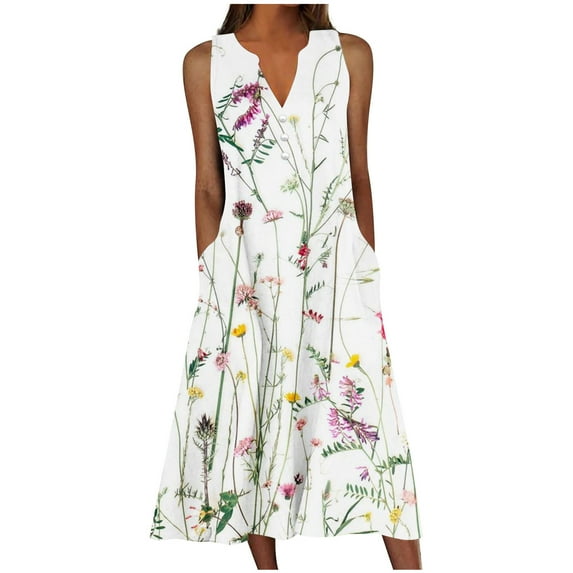 Colorful Women Sleeveless Dress Flower Graphic Loose Fit Dress Sun Dresses for Women V Neck Beach Brunch Hawaiian Tropical Maxi Long Summer Fall Dress Button 2025 XL