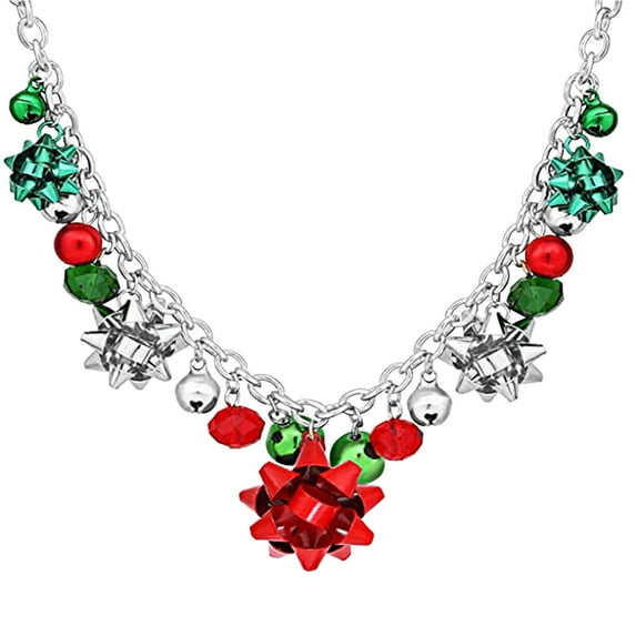 Colorful Women's Christmas Necklace Floral Design Chain Earrings Jewelry for Holiday Season Celebration