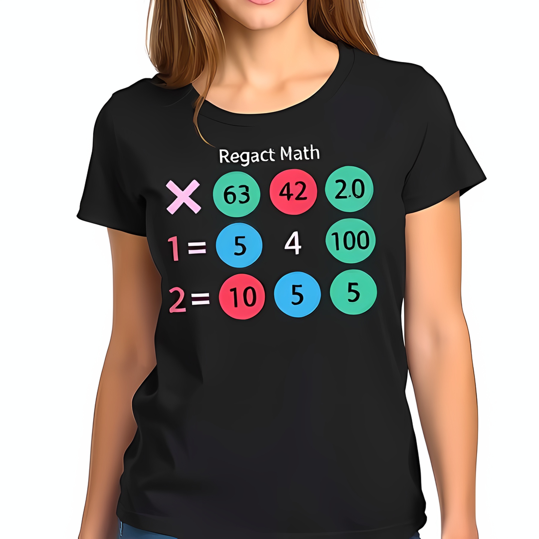 Colorful Women's Math T-Shirt with Circular Button Numbers - Fun ...
