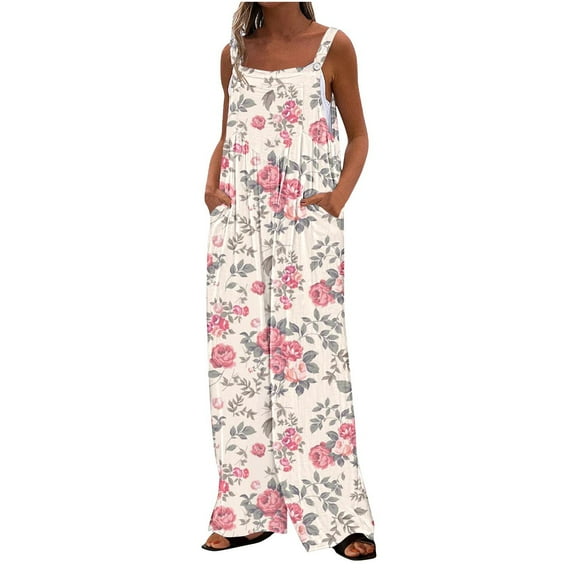 Colorful Womens Faux Gauze Linen Pants Lounge Overalls Pants Unitard for Women Floral Loose Fit Flared Wide Leg Straight Leg Long Bootcut Leg Fall Summer Pants 2025 L
