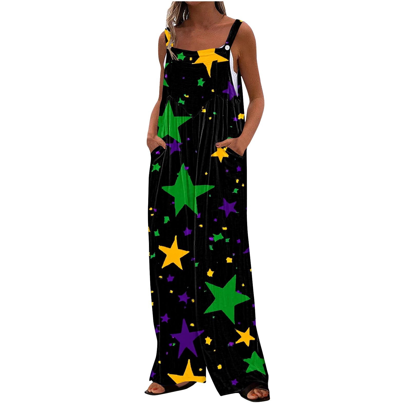 Colorful Womens Pants Star Graphic Loose Fit Overalls Pants Rompers for ...