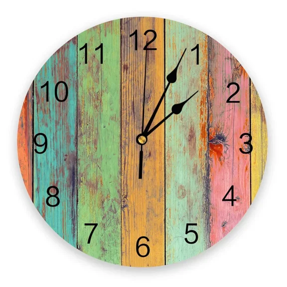 Colorful Wood Board Wall Clock For Home Decoration Living Room Quartz Needle Hanging Watch Modern Kitchen Clock（12 Inch）