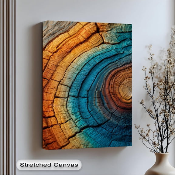 Colorful Wood Ring Art Abstract Tree Texture Artwork Modern Nature Wall Art