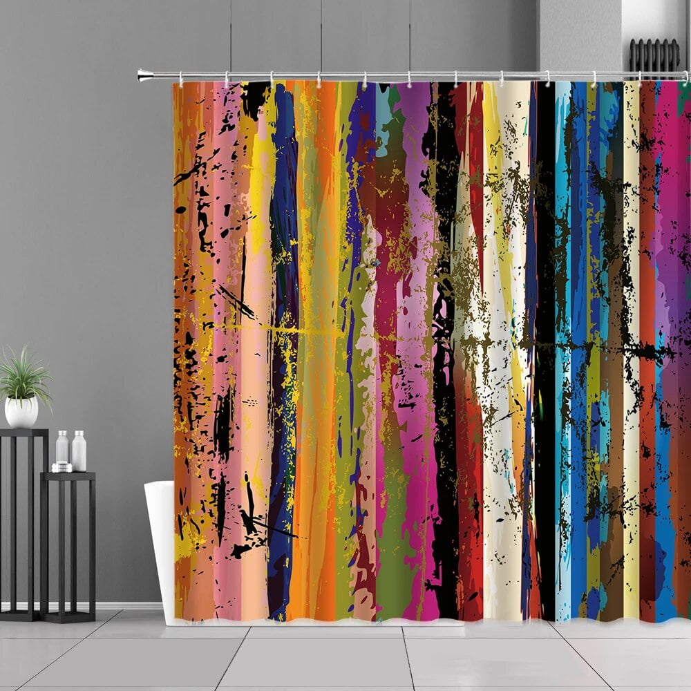 Colorful Wooden Board Heart Flowers Art Print Shower Curtain Old Wood