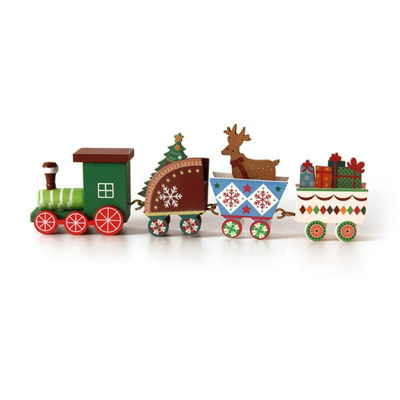 Colorful Wooden Christmas Train Decor, Colorful Locomotive With 3 Carriages, Assembled Mini Train For Tabletop, 7.87X2.16In