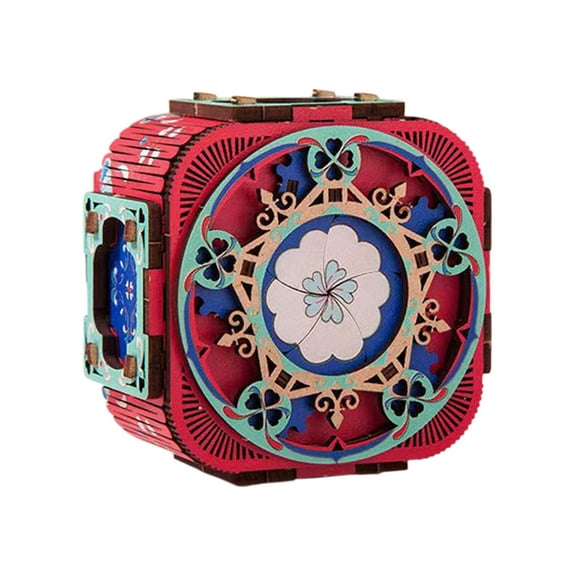 Colorful Wooden Diy 3D Puzzle Music Box With Four Leaf Clover, Handcrafted Surprise Gift For Anniversary