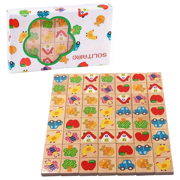 Colorful Wooden Dominoes Educational Set, Solitaire Domino Building Blocks for Thinking Skills Training, Interactive Entertainment Gift for All Ages Family Gathering