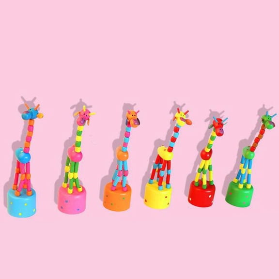 Colorful Wooden Giraffe Push Puppets Set – Interactive Educational Animal Toy Collection for Kids
