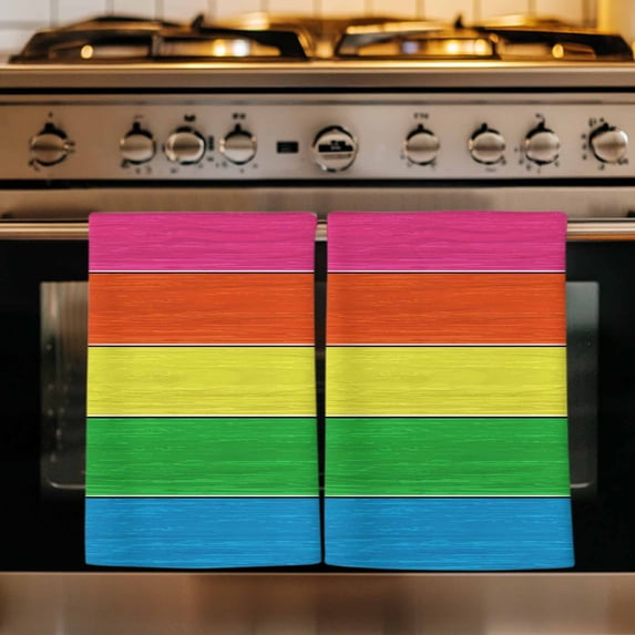 Colorful Wooden Grain Kitchen Towels Set of 4, Farmhouse Vintage Country Gradient Absorbent Dish Towels for Kitchen, Microfiber Hand Towel, Quick Drying Tea Towel for Cleaning Decorative Dishcloths