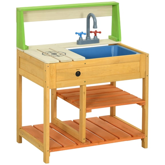Colorful Wooden Outdoor Mud Kitchen for Kids Ages 3-8 with Realistic Play Kitchen Toys, Faucet and Sink, Storage Shelves, Gift for Girls and Boys