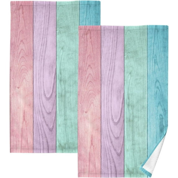 Colorful Wooden Pattern Towels 2 Piece Washcloth Hand Towels, Highly Absorbent Towels for Bathroom, Hotel, Gym and Spa 28 X 16 Inches