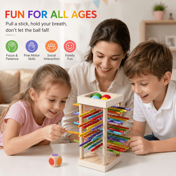 Colorful Wooden Sticks Dice Board Game, Fun Family Game for Home Gatherings & Travel, Engaging Tabletop Game to Enhance Focus & Hand-Eye Coordination for Adults, A, 1pc