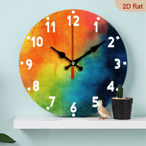 Colorful Wooden Wall Clock for Bathroom, Rainbow Wall Clocks Silent Non-Ticking Battery Operated Clock 10 Inch, Wall Clocks Decorative for Living Room, Kitchen, Office