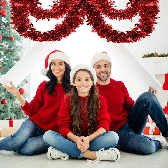 Colorful Woolen Christmas Tree Ribbon Decorations - 200cm/78.74in Green, Pink, Red, Gold, Blue, Purple, Silver Plastic Strips for Weddings, Parties, Venues - 2 Pack Holiday Decorative Ribbons