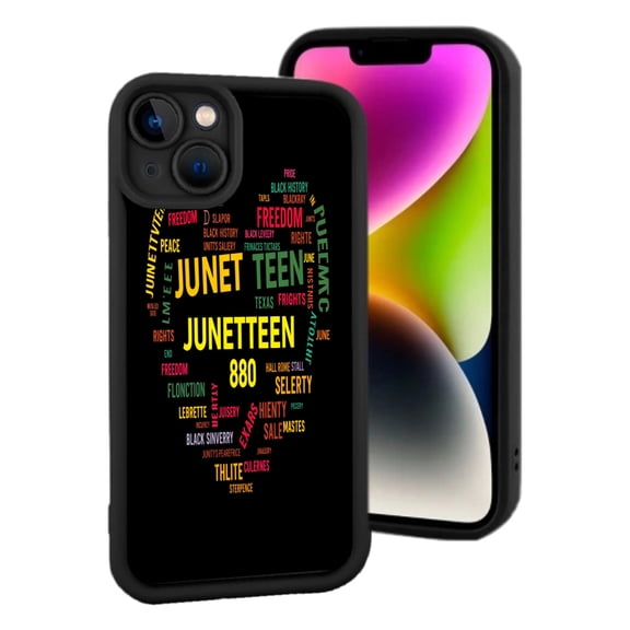 Colorful Word Cloud iPhone 15 Case - ' JUNEETTEEN ' Design Lightweight & Yellowing Resistant Celebrating Freedom & Black History